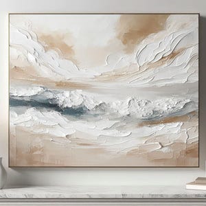 Ocean Waves Abstract Painting on Canvas 3D Textured Wall Art Heavy Textured Sea Wave Painting Beige Abstract Painting Wabi-Sabi Wall Art