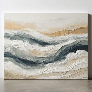 Ocean Waves Abstract Painting on Canvas 3D Textured Wall Art Heavy Textured Sea Wave Painting Beige Abstract Painting Wabi-Sabi Wall Art