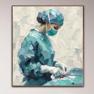 Female surgeon 40&quot; - original oil painting, surgical procedure, medical art, surgery painting, doctor, gift for medical doctor