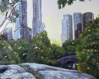 Manhattan New York NYC Skyline Artwork Original Oil Painting On Canvas Large Modern Art