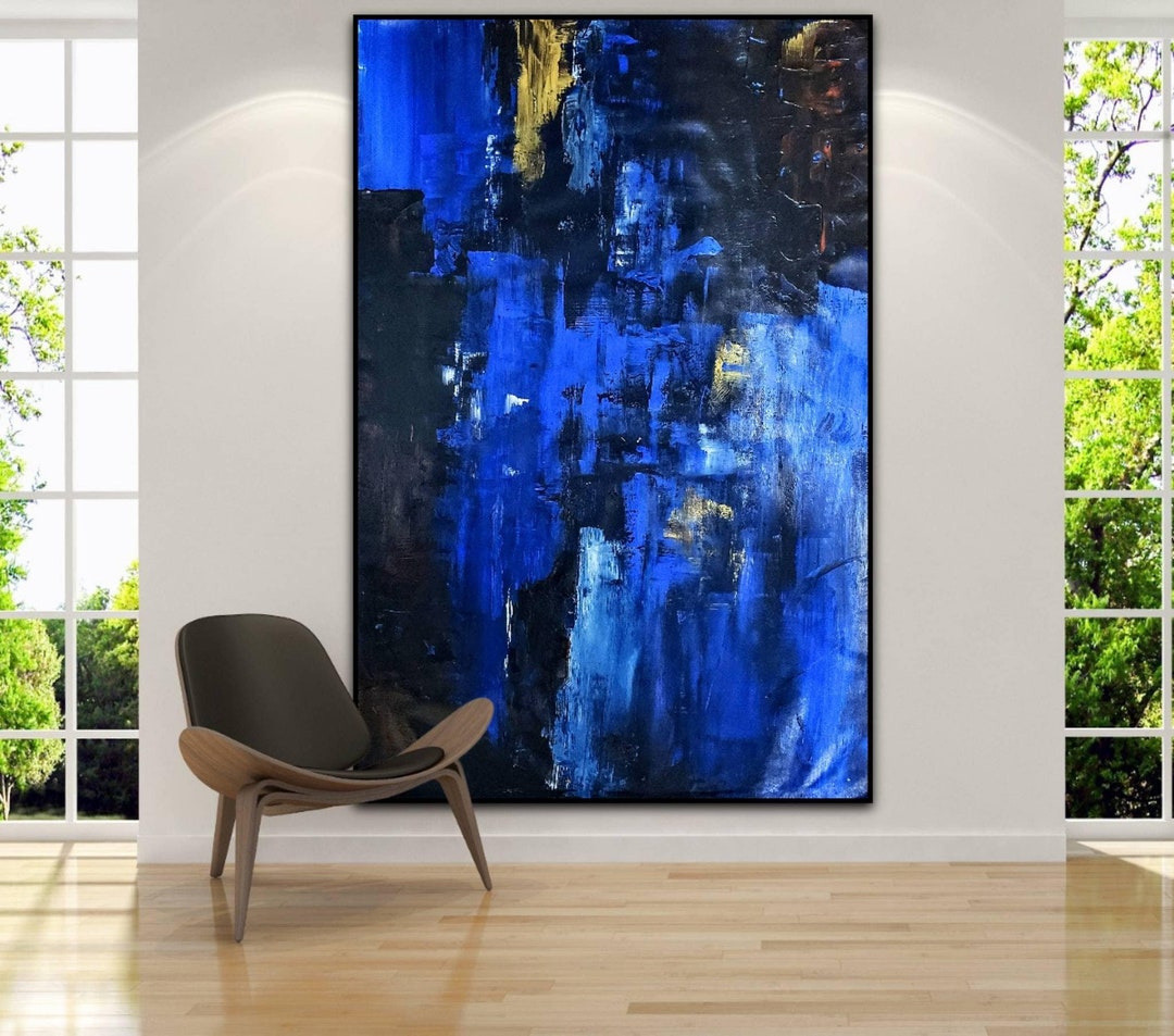 Large Original Abstract Painting Blue Textured Abstract Painting Blue