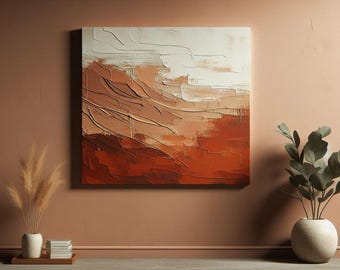 Quadro Astratto 3D Limiyer Con Texture In Rilievo E Venature Di Legno, Terracotta, Tela Dipinta A Mano, 90x60 Cm, Per Soggiorno E Camera Da Letto
