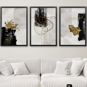 Modern Neutral Abstract, Wall Art Set of 3, Simple Abstract Art, Black and Gold Nordic Prints, Modern Abstract Wall Art, Scandinavian Prints