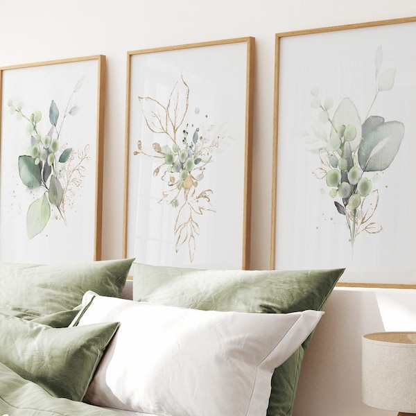 Watercolor Botanical Print Set of 3: Modern Wildflower Art