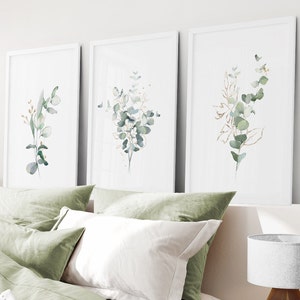 Eucalyptus Watercolor Art Print Set: Gold & Green Botanical Wall Decor