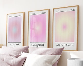 Aura Set of 3 Wall Art, Angel Numbers Poster, Spiritual Print, Colorful Positive Aura, Y2K Wall Decor, Mental Health Poster, Energy Wall Set