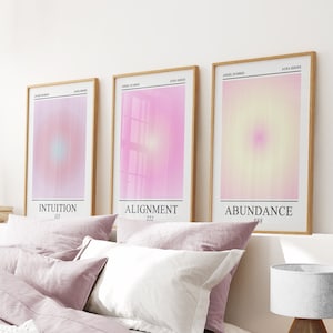 Aura Set of 3 Wall Art, Angel Numbers Poster, Spiritual Print, Colorful Positive Aura, Y2K Wall Decor, Mental Health Poster, Energy Wall Set