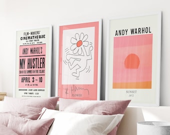 Pop Art Contemporary Print Set: Colorful Pink Wall Decor ( Set of 3 Prints )