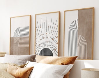 Mid Century Art Prints Set of 3: Neutral Boho Decor