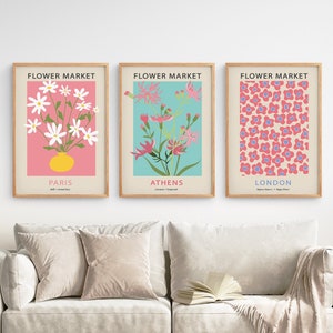 Flower Market Prints, Girls Room Wall Art, Flower Poster Set, Trendy Posters, Matisse Flowers, Floral Museum Prints Set, Blush Pink Wall Art