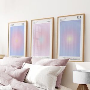 Aura Set Of 3 Prints, Angel Numbers Set, College Dorm Art, Colorful Aura, Vibration Wall Prints Trendy, Manifest Poster, Affirmation Prints