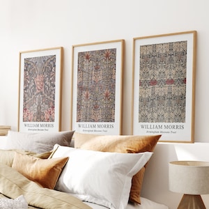 William Morris - Art Nouveau Set of 3 Wall Decor, Morris Museum Exhibition Painting Set, Bedroom Wall Art,  Vintage Gallery Wall Art Print