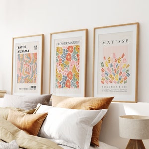 Wall Art Set of 3 Abstract Art, Flower Market Prints, Colorful Wall Art, Yayoi Kusama Posters, Trendy Colorful Matisse, Gallery Wall Bundle
