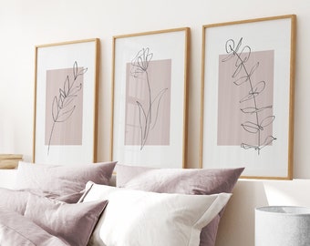 Botanical Line Art Print Set, Neutral Home Decor