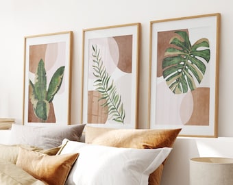 Botanical Wall Art Prints: Boho Earth Tone Set of 3
