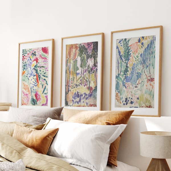 Ensemble de 3 affiches d'art Henri Matisse, ensemble de tirages d'exposition de musée, jardin japonais de peinture de Matisse, Oliviers Collioure, décoration d'art murale moderne