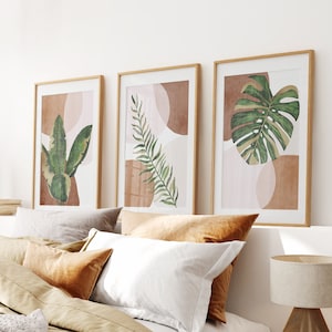 Abstract Botanical, Boho Style Prints, Earth Tone Wall Art, Modern Mid Century Boho Set Of 3 Prints, Terracotta Wall Art, Living Room Prints