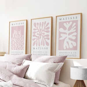 Conjunto de 3 pósteres de Matisse, arte mural para el hogar, láminas de Henri Matisse, pósteres de exposiciones de arte mural para el hogar, pósteres neutros de Matisse en rosa ruborizado (3 piezas)