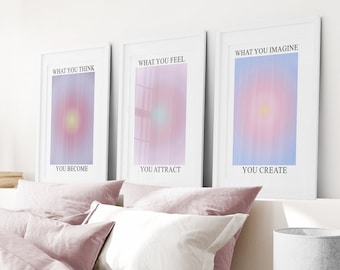 Aura Art Print Set: Grainy Gradient, Positive Affirmations