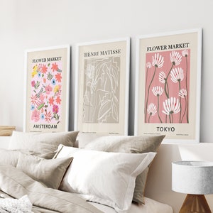 Pink Flower Market, College Dorm Poster, Matisse Flower Art, Tokyo Amsterdam Art Print, Floral Museum Poster, Home Decor Ideas, Retro Flower
