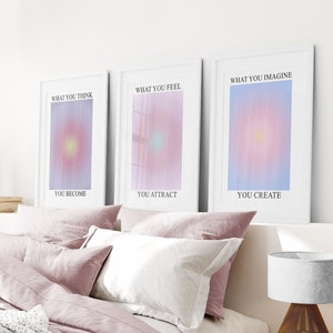 Aura Set Of 3 Poster, Positive Aura Wall Art, Grainy Gradient, Spiritual Art Set, Colourful Aura Print, Mental Health Affirmation Posters