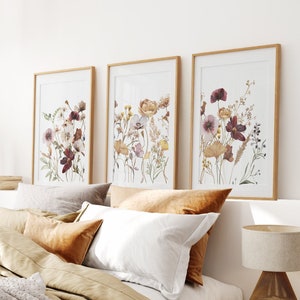 Watercolor Wildflower Print Set: Botanical Triptych Wall Art
