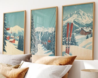 Ski Print Set of 3: Vintage Winter Sports Art, Chalet Decor
