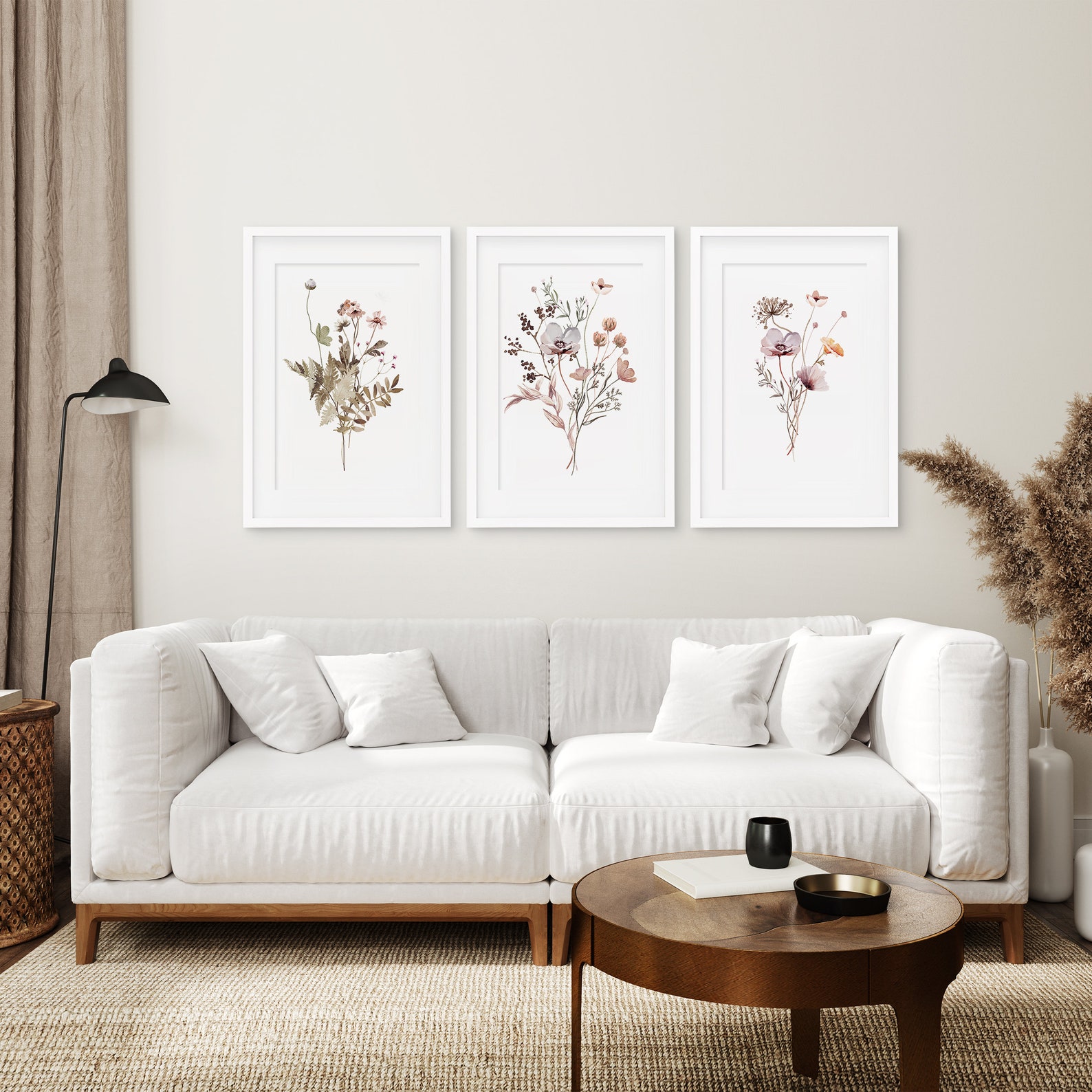 Set of 3 Wildflower Prints, Floral Wall Art, Bohemian Flower, Botanical ...