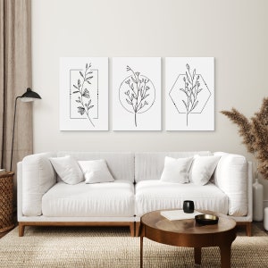 Flower Line Art Prints, Above Bed Wall Decor, Boho Wall Art Set, Black ...