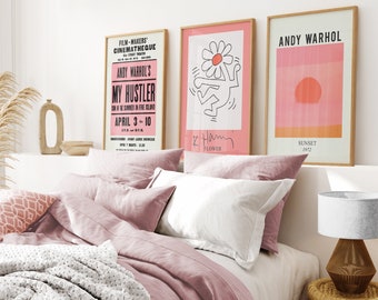 Pop Art Contemporary Print Set: Colorful Pink Wall Decor Set of