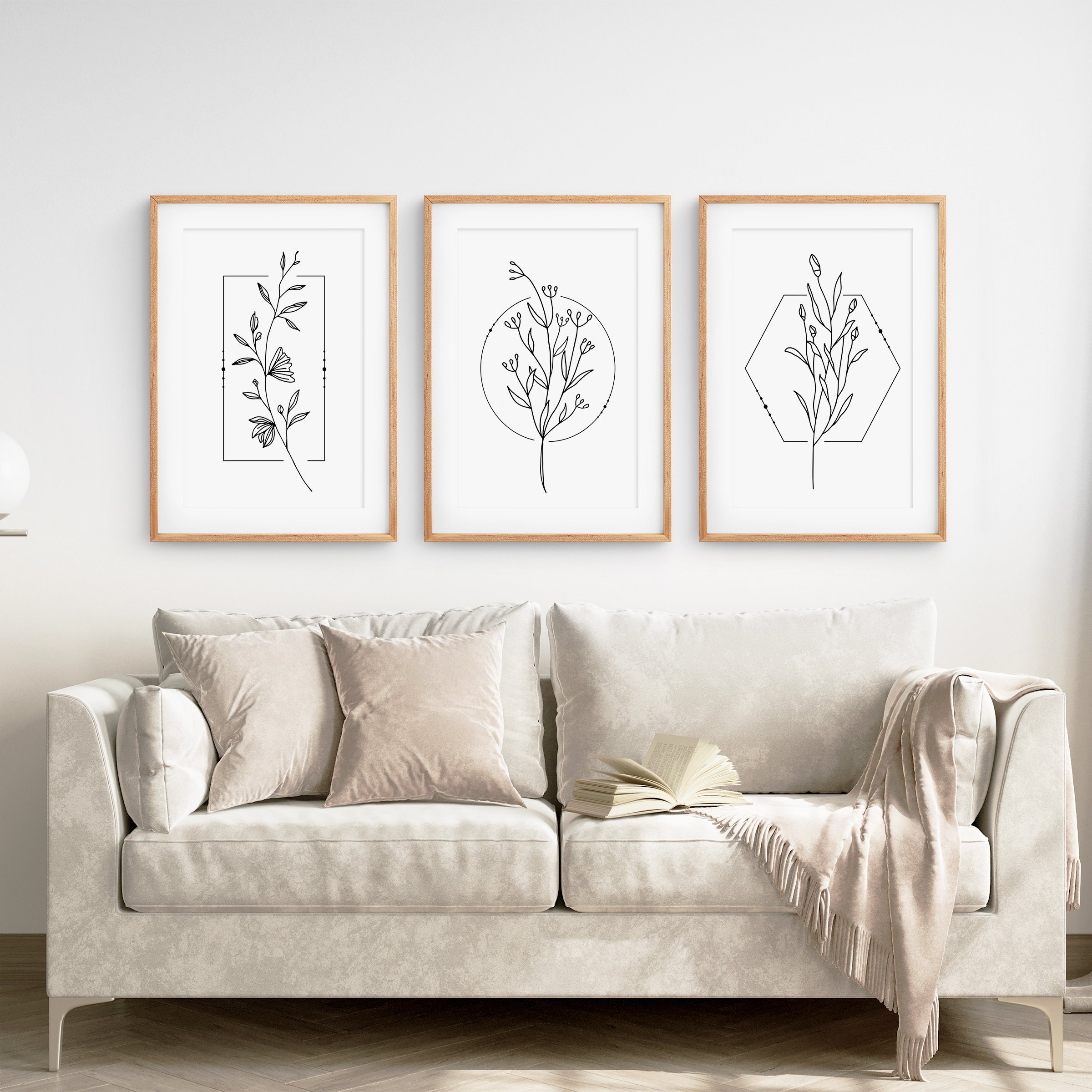 Flower Line Art Prints, Above Bed Wall Decor, Boho Wall Art Set, Black ...