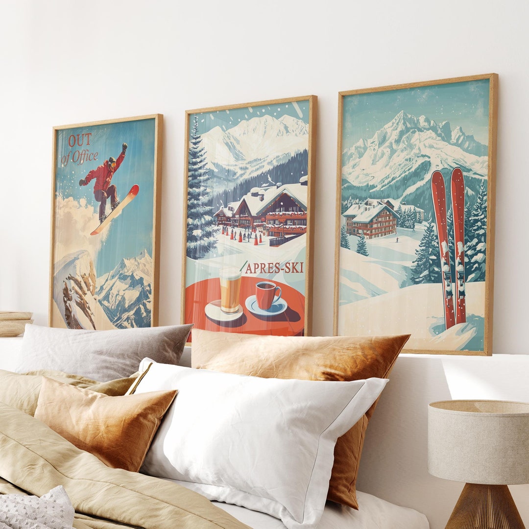 Vintage Skiing Poster Set: Retro Apres Ski Gallery Wall Art - Etsy