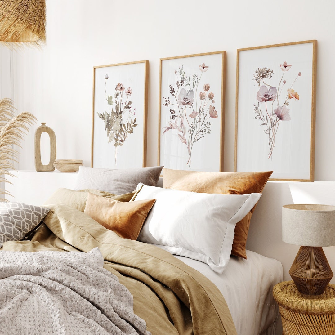 Set Of 3 Wildflower Prints Floral Wall Art Bohemian Flower Botanical Set Of 3 Wildflower Prints Floral Wall Art Bohemian Flower Botanical