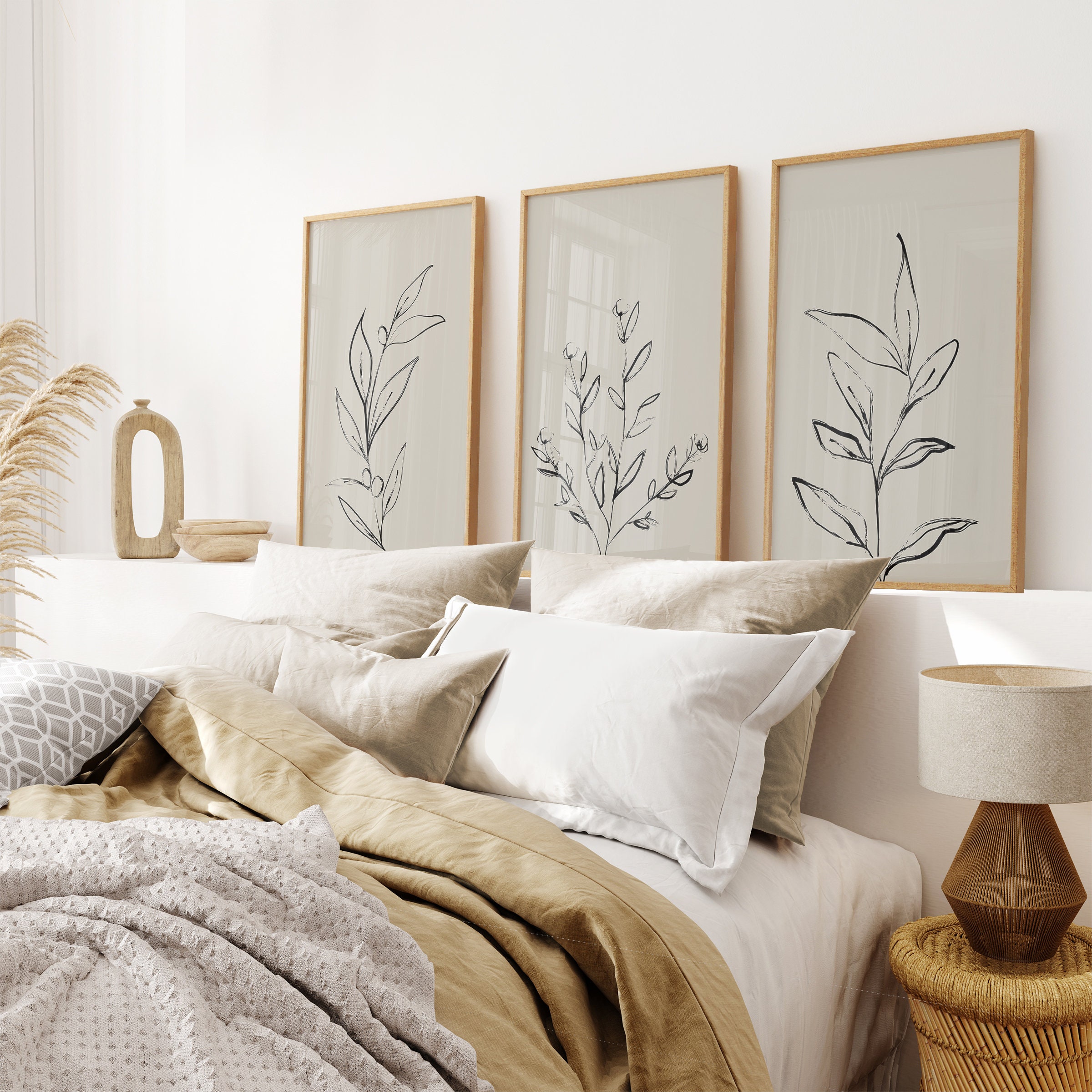 Minimal Line Art, Set of 3 Prints Modern Neutral, Botanical One Line, Contemporary Art, Minimal Leaf Line Drawing Art, Modern Living Room