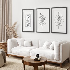 Flower Line Art Prints, Above Bed Wall Decor, Boho Wall Art Set, Black ...