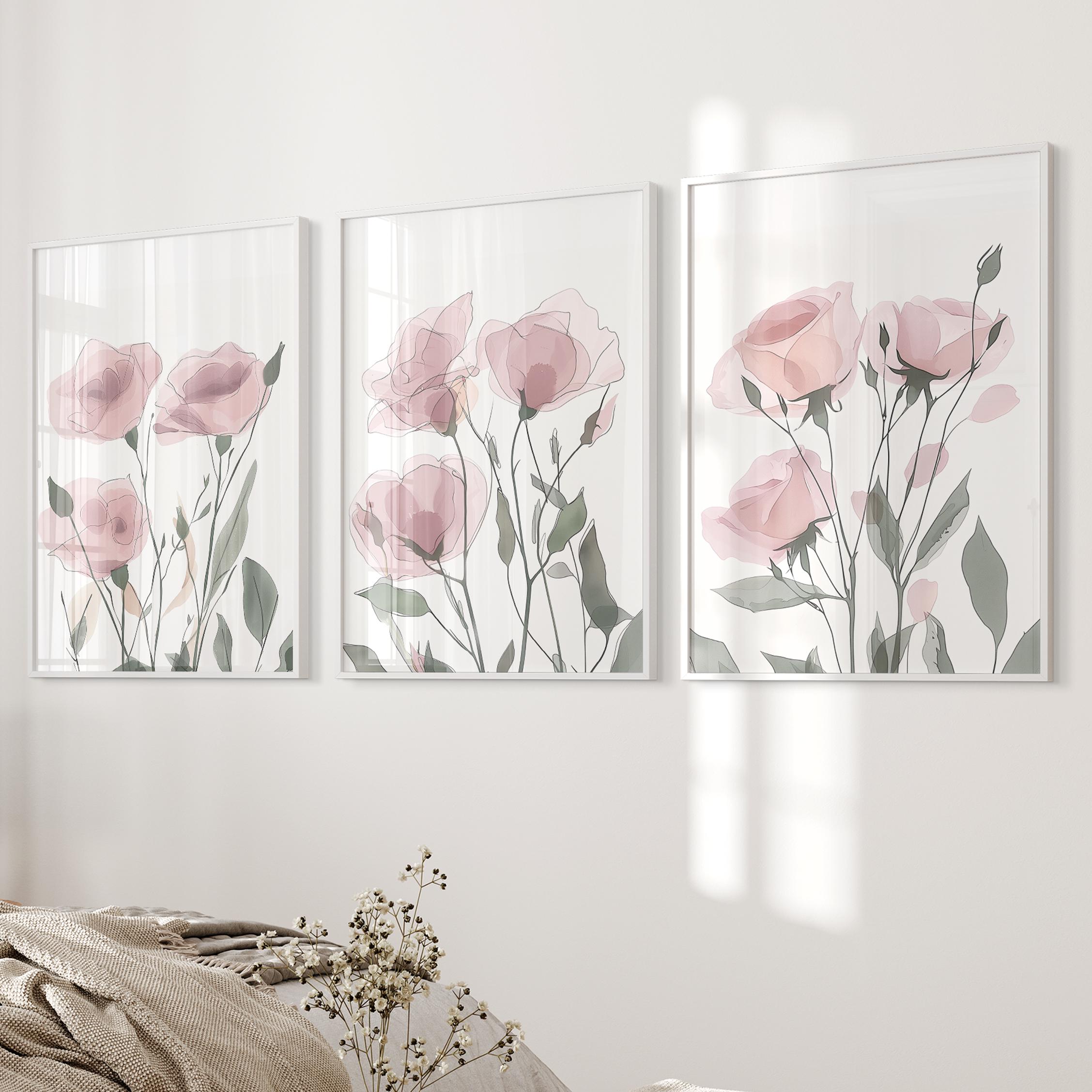 Watercolor Floral Prints: Blush Pink Flower Wall Art, Set of 3 - Etsy