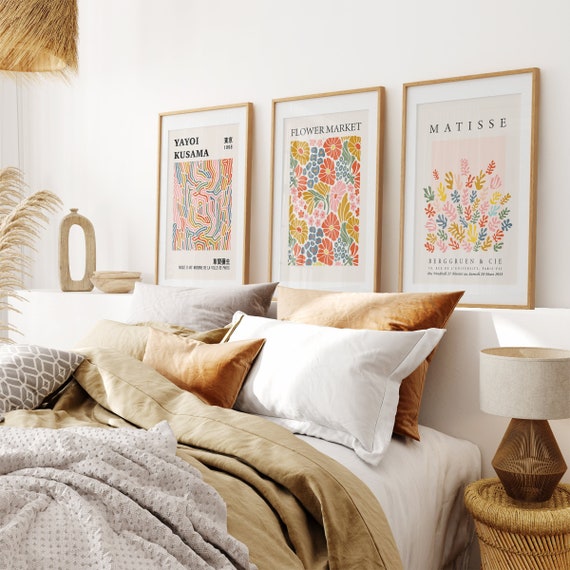 Wall Art Set of 3 Abstract Art, Flower Market Prints, Colorful Wall Art, Yayoi Kusama Posters, Trendy Colorful Matisse, Gallery Wall Bundle