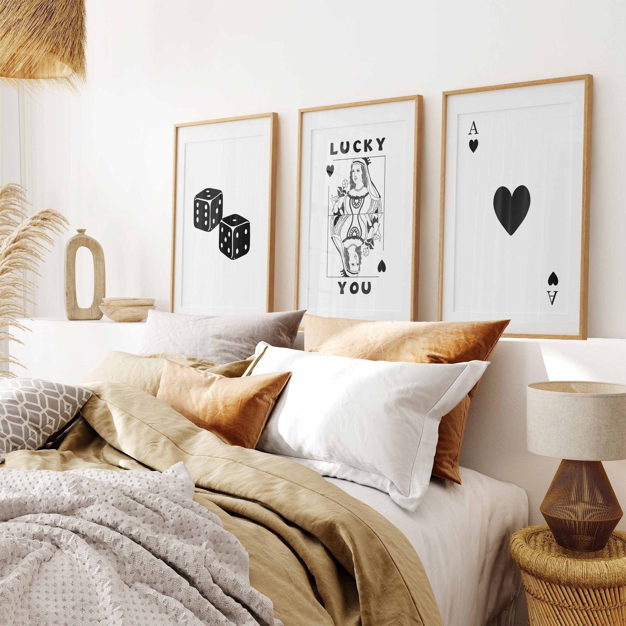 Trendy Retro Wall Art Set Of 3, Retro Trendy Aesthetic Print, Lucky You Wall Art, Black Ace Card Poster, Funny Art, Trendy Queen of Hearts