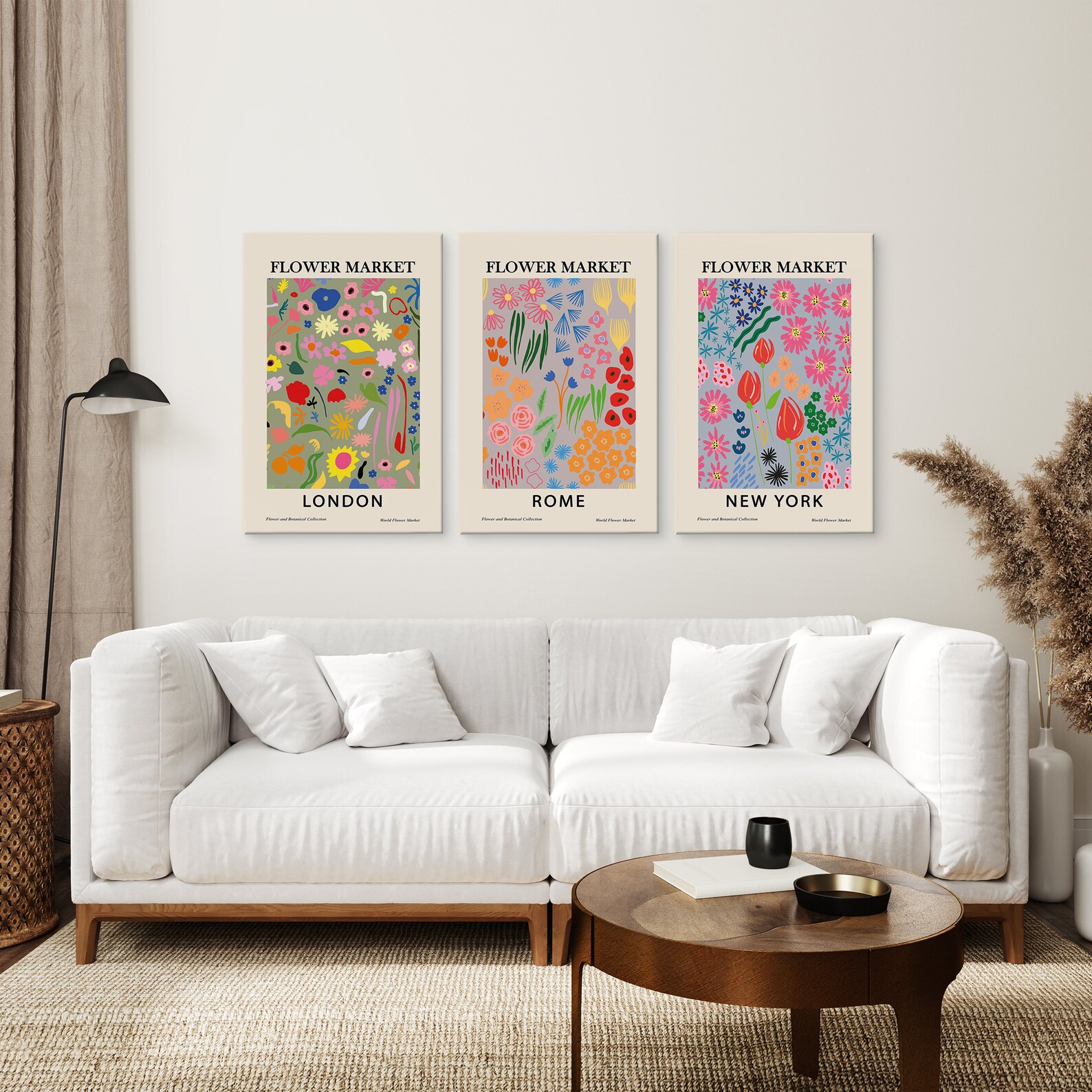 Flower Market Set of 3 Prints, Living Room Print, Flower Market London ...