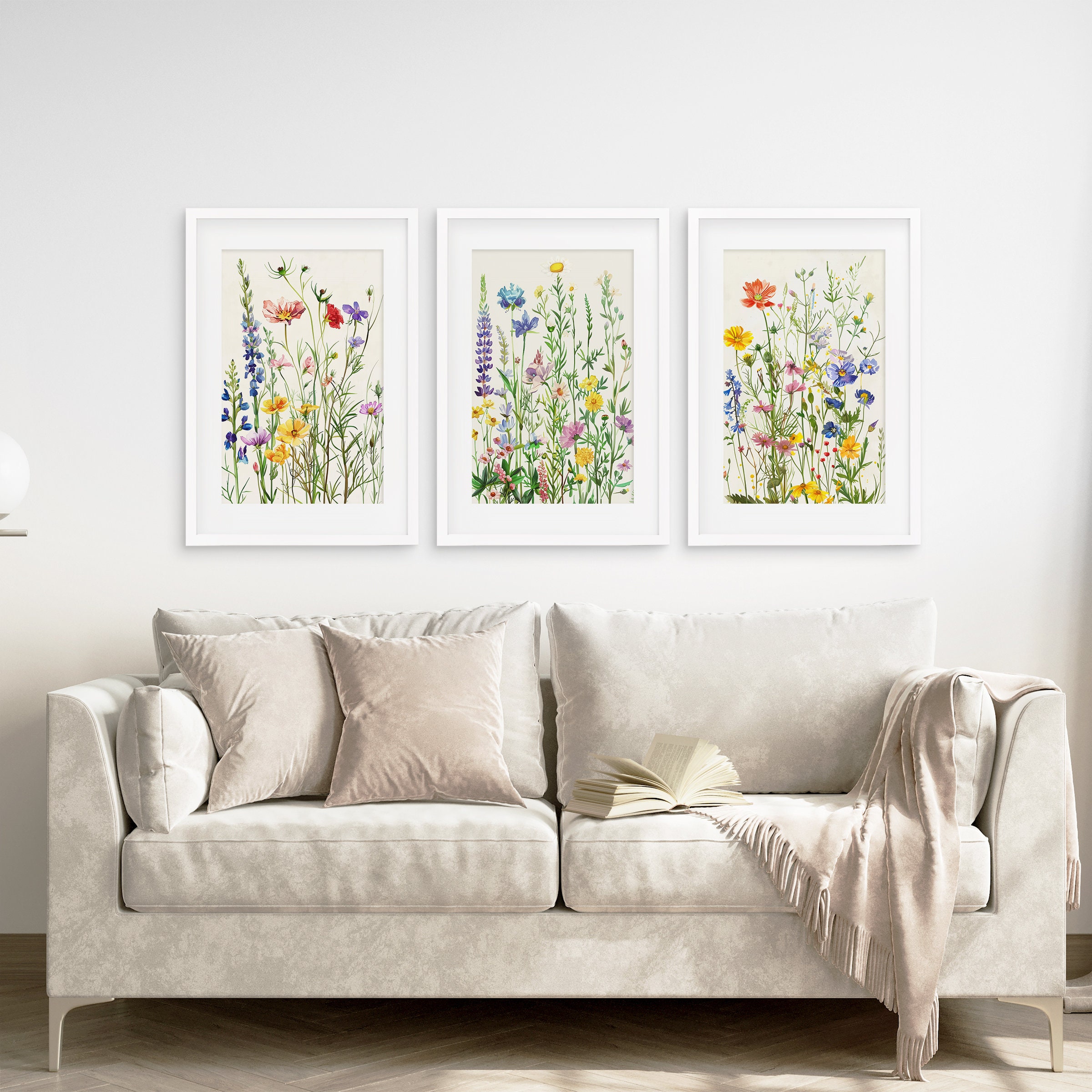 Wildflower Floral Wall Art, Watercolor Meadow Flowers Set of 3 Art ...