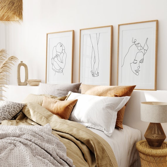 Set of 3 One Line Art Print, Line Drawing Art, Bedroom Wall Art, Couple Line Art, Holding Hands Print, Single Line Art, Family Line Art Set