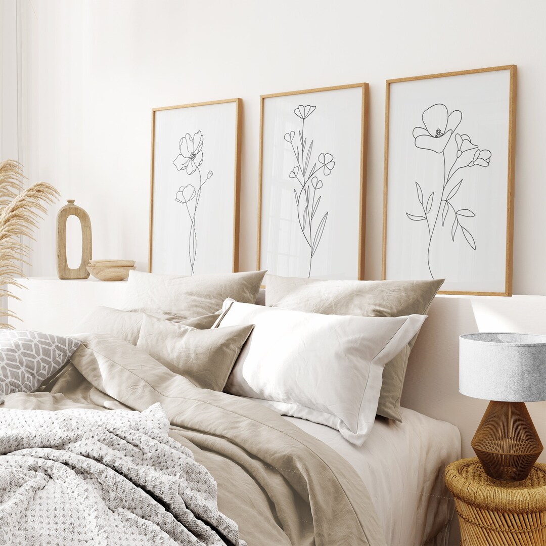 Flower Line Art Print Set of 3: Minimalist Home Decor - Etsy