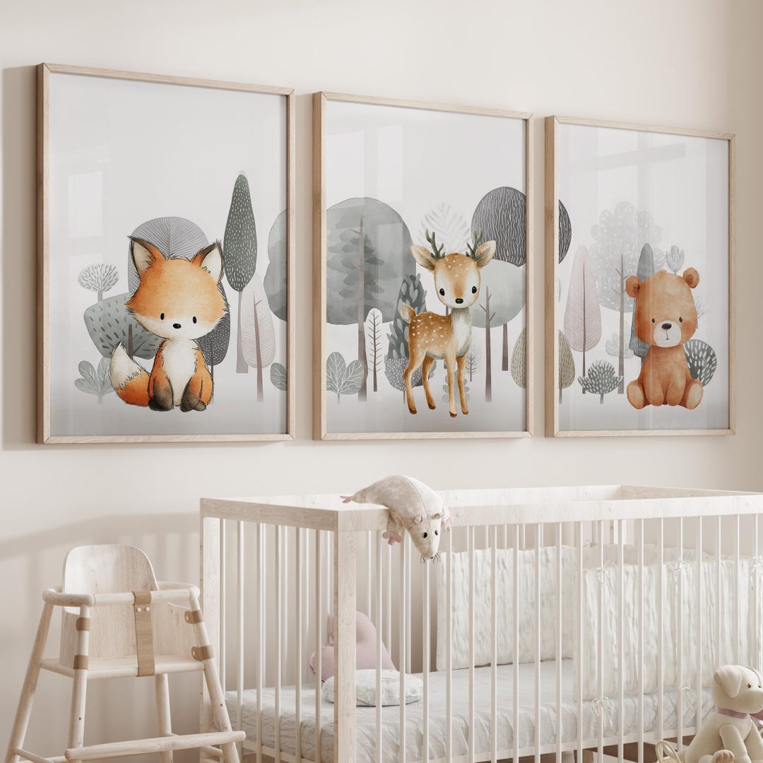 Woodland Nursery Wall Art: Forest Animal Prints - Fox, Fawn, Teddy Bear ...