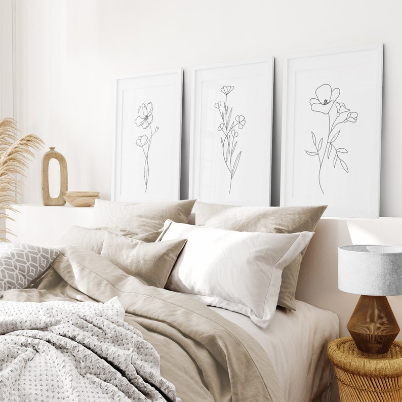 Flower Line Art Print Set of 3: Minimalist Home Decor - Etsy