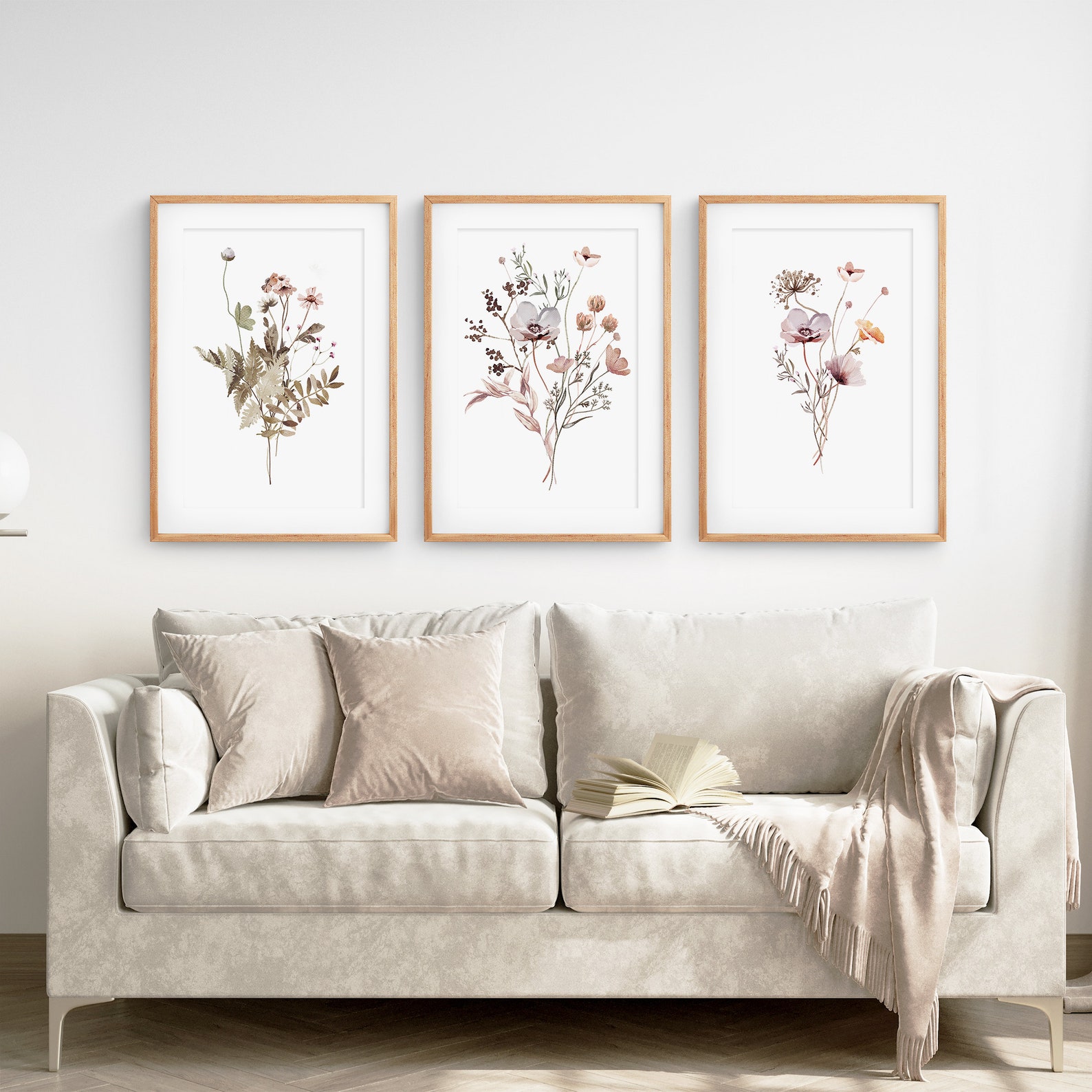 Set of 3 Wildflower Prints, Floral Wall Art, Bohemian Flower, Botanical ...