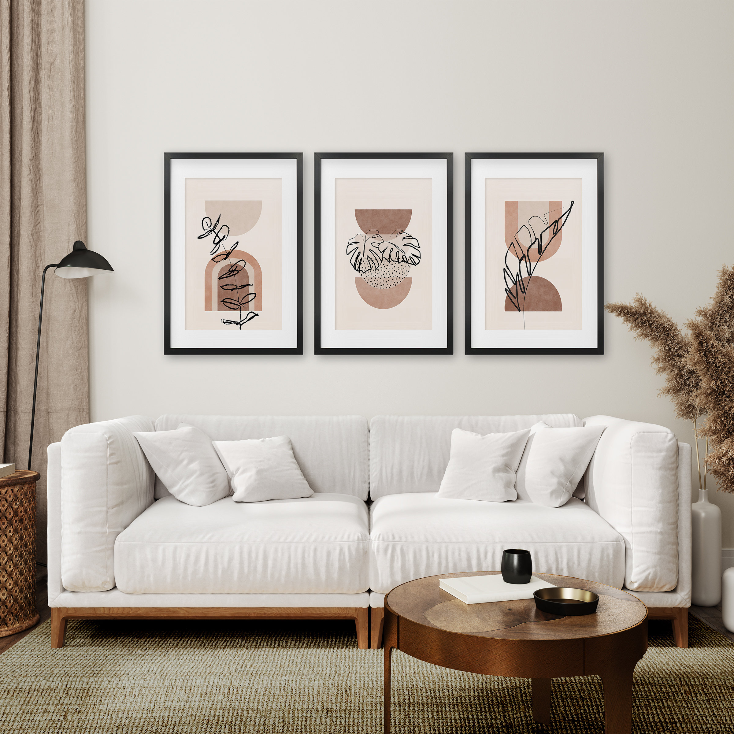 Abstract Botanical Set of 3 Prints, Wall Art Above Bed, Calming Beige ...