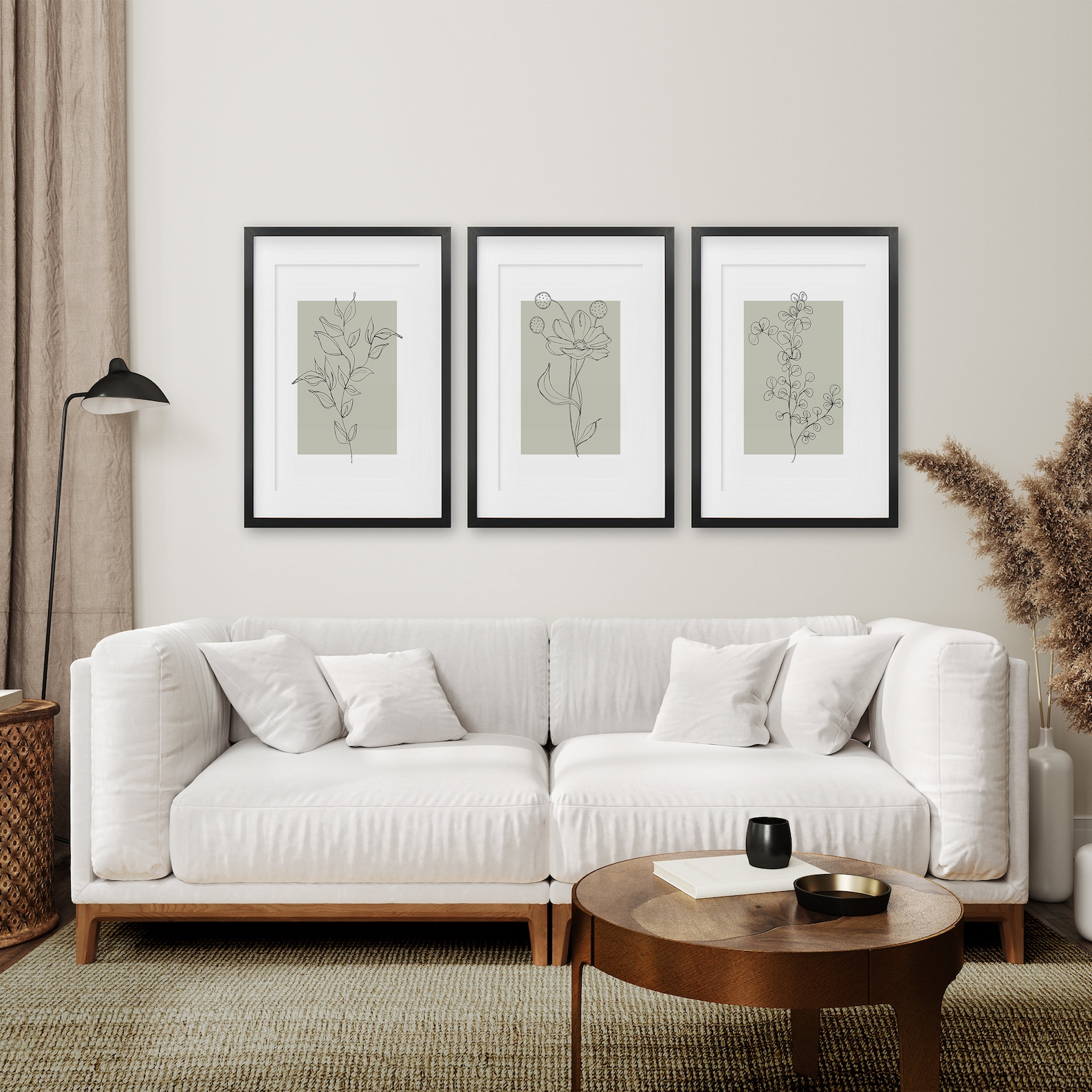 Sage Green Wall Art Botanical Set of 3 Line Art Living Room - Etsy