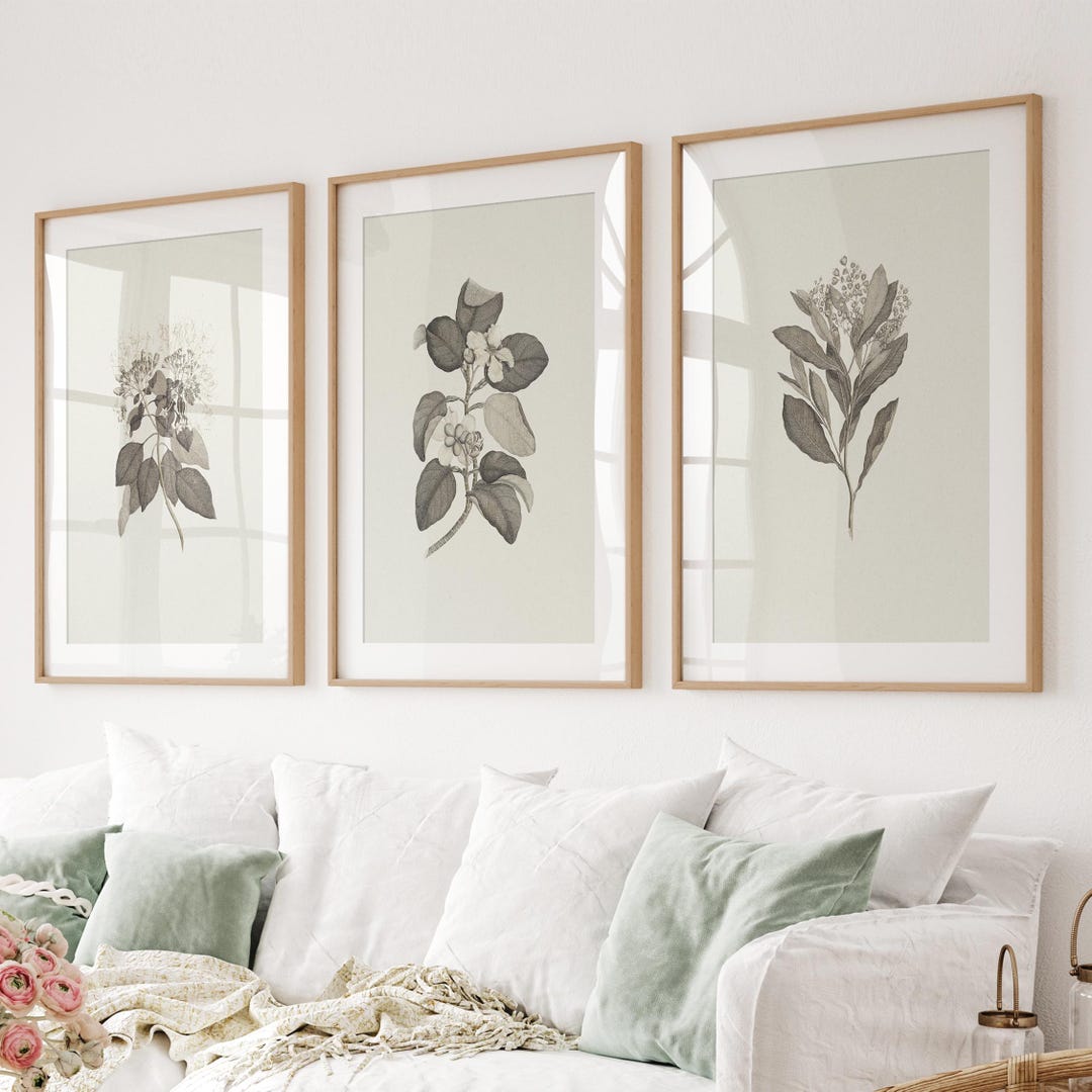 Set of 3 Botanical Art Prints: Rustic Floral Wall Decor - Etsy