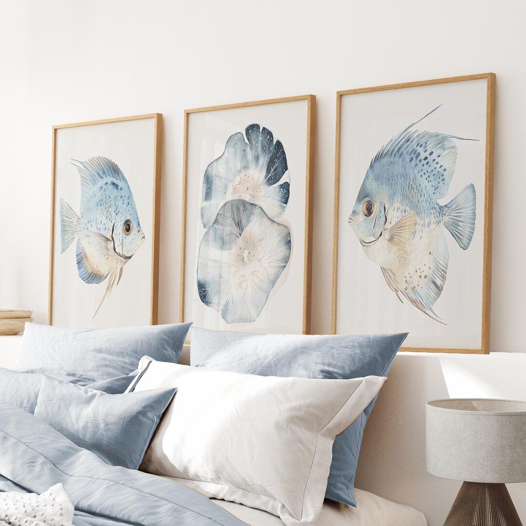 Coastal Fish Art Prints: Beach House Nautical Wall Decor, Set of 3 - Etsy