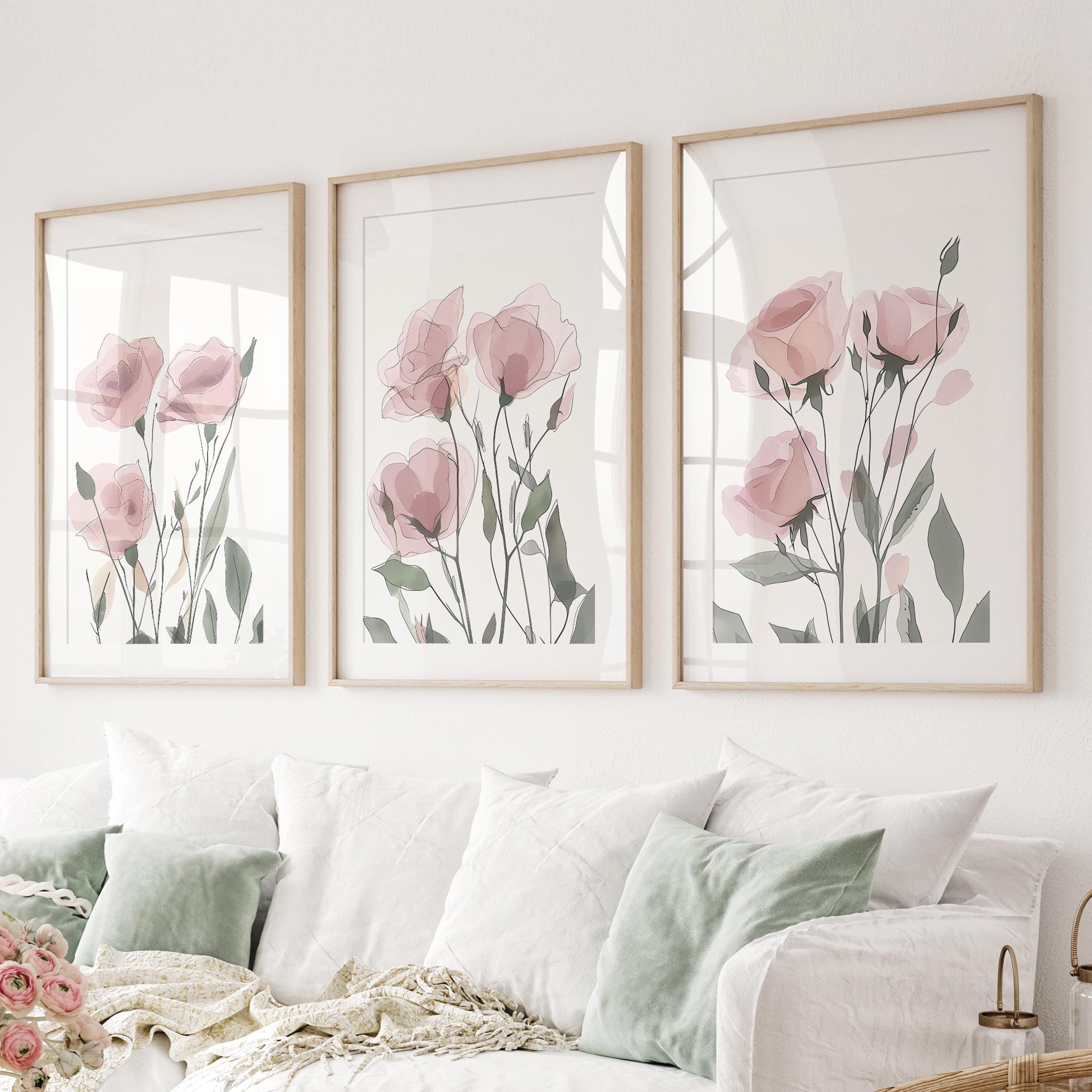 Watercolor Floral Prints: Blush Pink Flower Wall Art, Set of 3 - Etsy